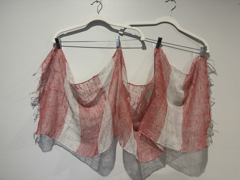 Vintage Ray Strauss Unlimited Red/Ivory Gray Fringe Linen Blend Scarf Wrap Japan